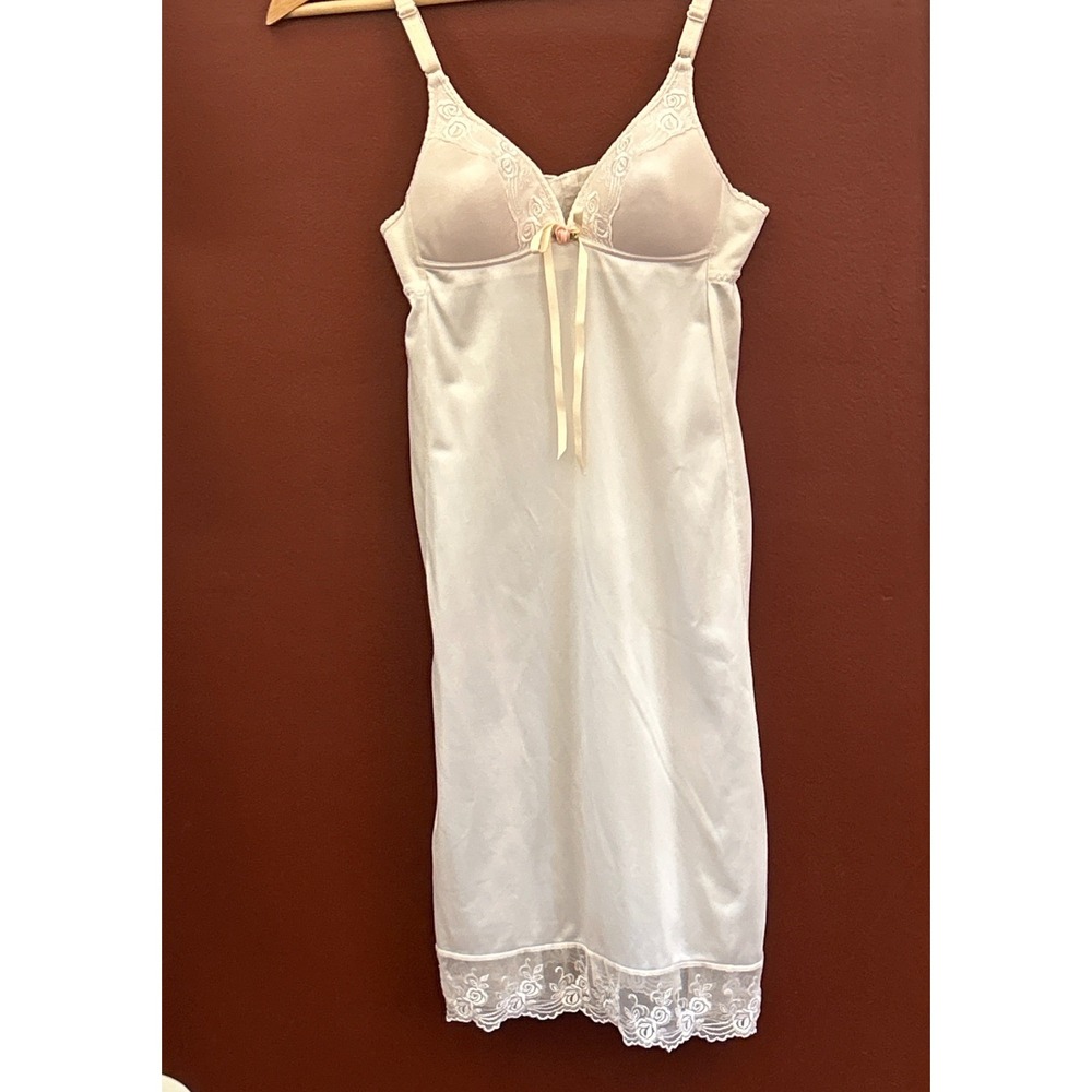 Vintage Triumph Bra Slip Dress Coquette Balletcore Rose Lace White A75-90